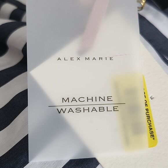 Alex Marie NWT charcoal gray & white striped button down blouse w/ tie waist M - Picture 7 of 10